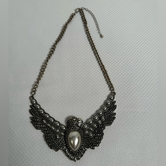 VTG Flying Eagle With Pearls Silver Tone Necklace Pendant Statement Necklace - Picture 2 of 11